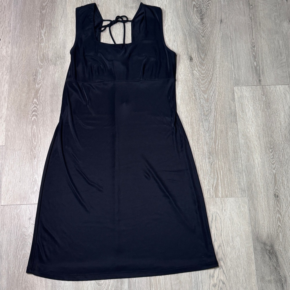 Y2K Fashion Bug Womens Vintage Black Square Neck Sleeveless Tie Midi Dress XL